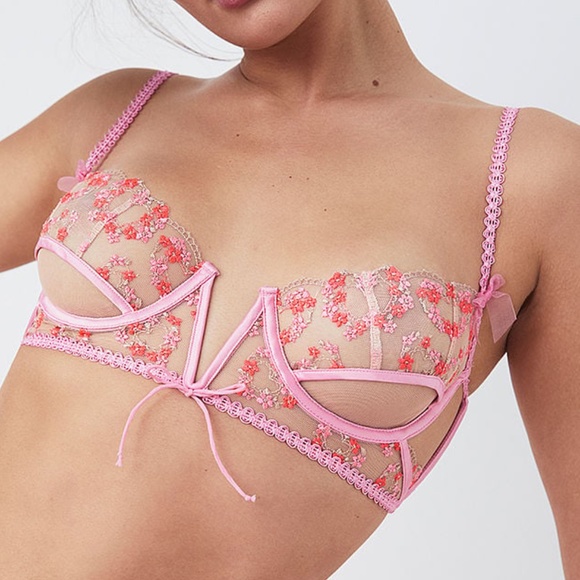 For Love And Lemons Love Bouquet Embroidery Bra Pink Floral XS NEW